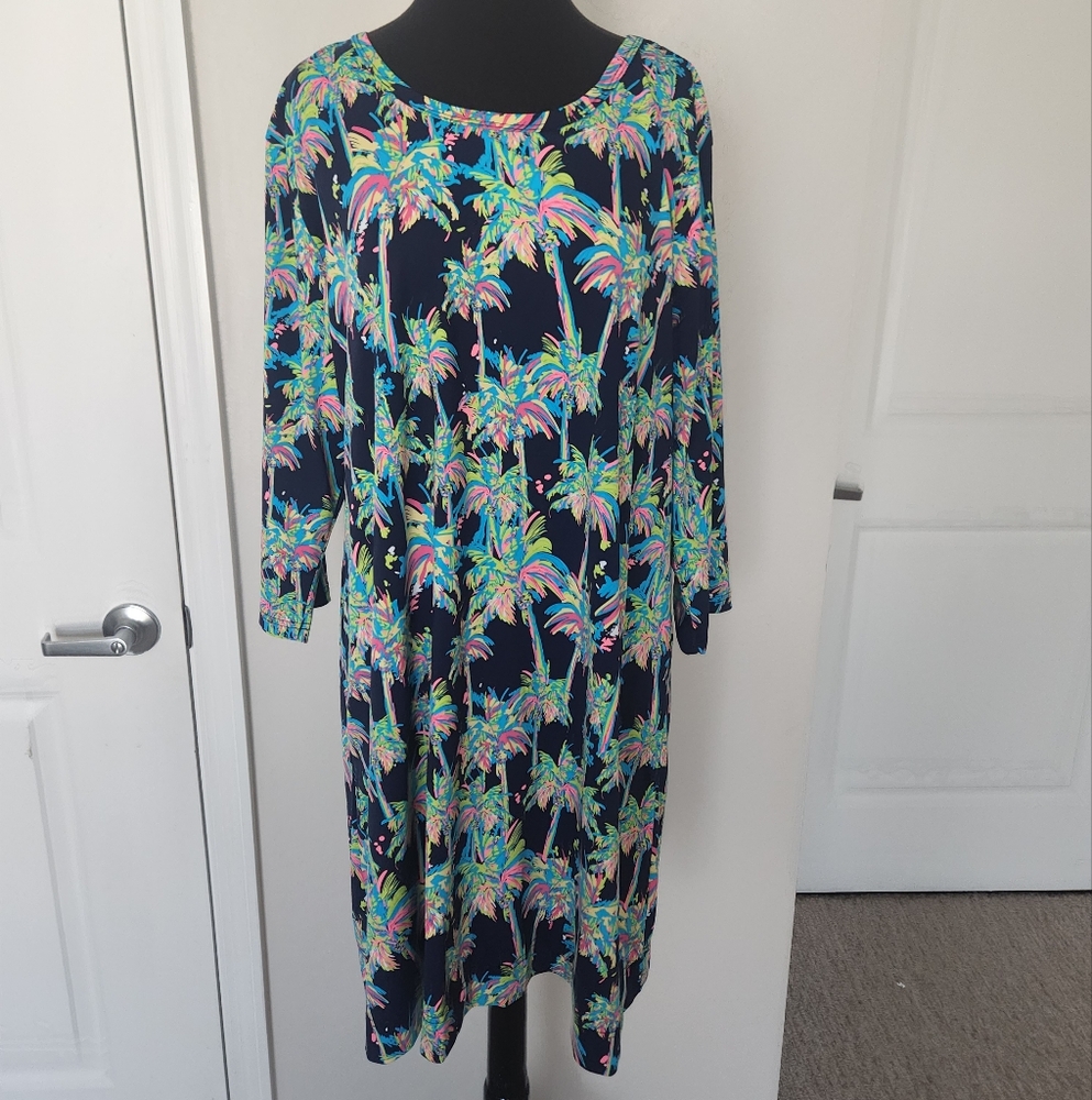 Blue and White Long Sleeve Crew Neck Sundress
